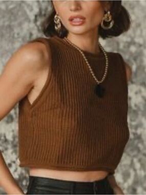 12th Tribe Sleeveless Knit Crop Sweater Top Size Small